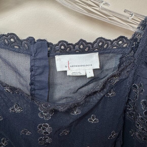 Anthropologie Rare Jaslyn Embroidered Lace Blouse Navy Gold Size Large - Picture 7 of 10